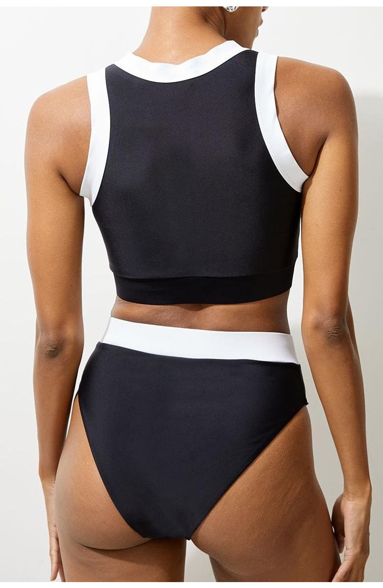 Karen Millen High Waist High Cut Bikini Bottoms, Alternate, color, Black