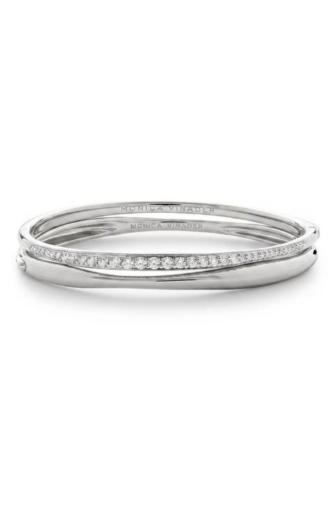 Nura Lab Grown Diamond Set of 2 Sterling Silver Bangle Bracelets