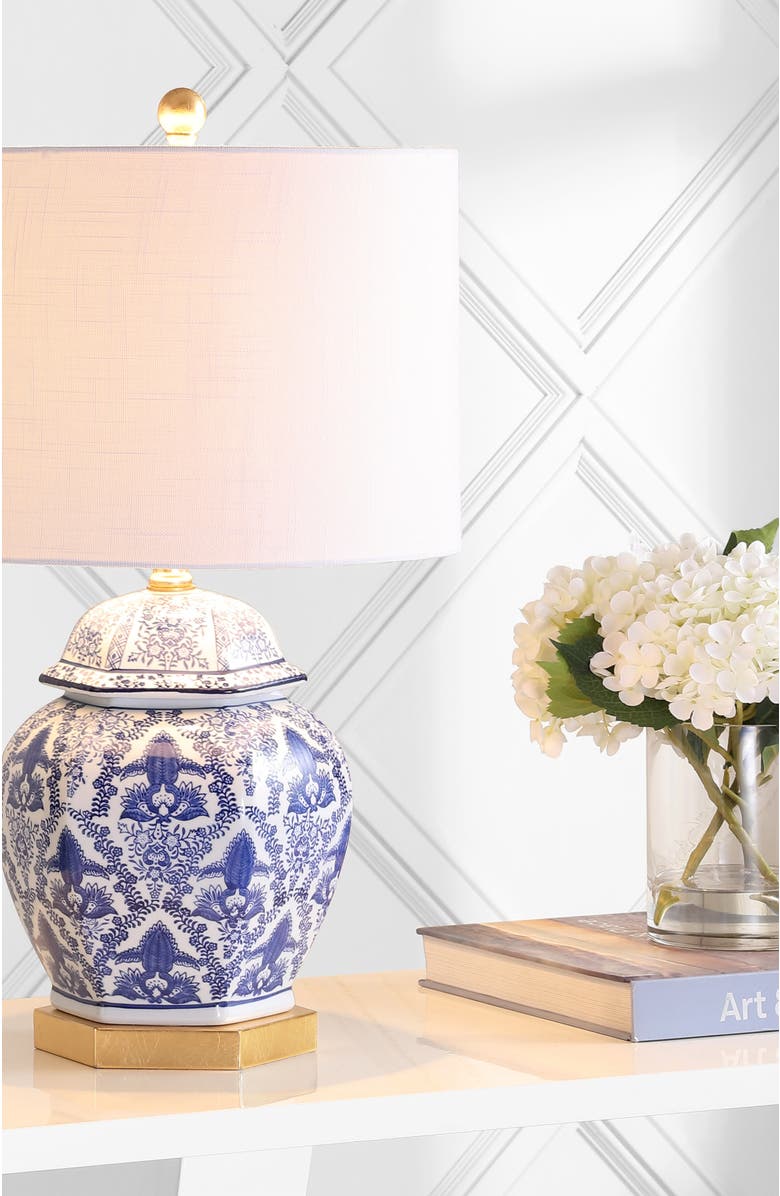 JONATHAN Y Gretchen Ginger Jar Ceramic/Metal LED Table Lamp, Alternate, color, Blue/White