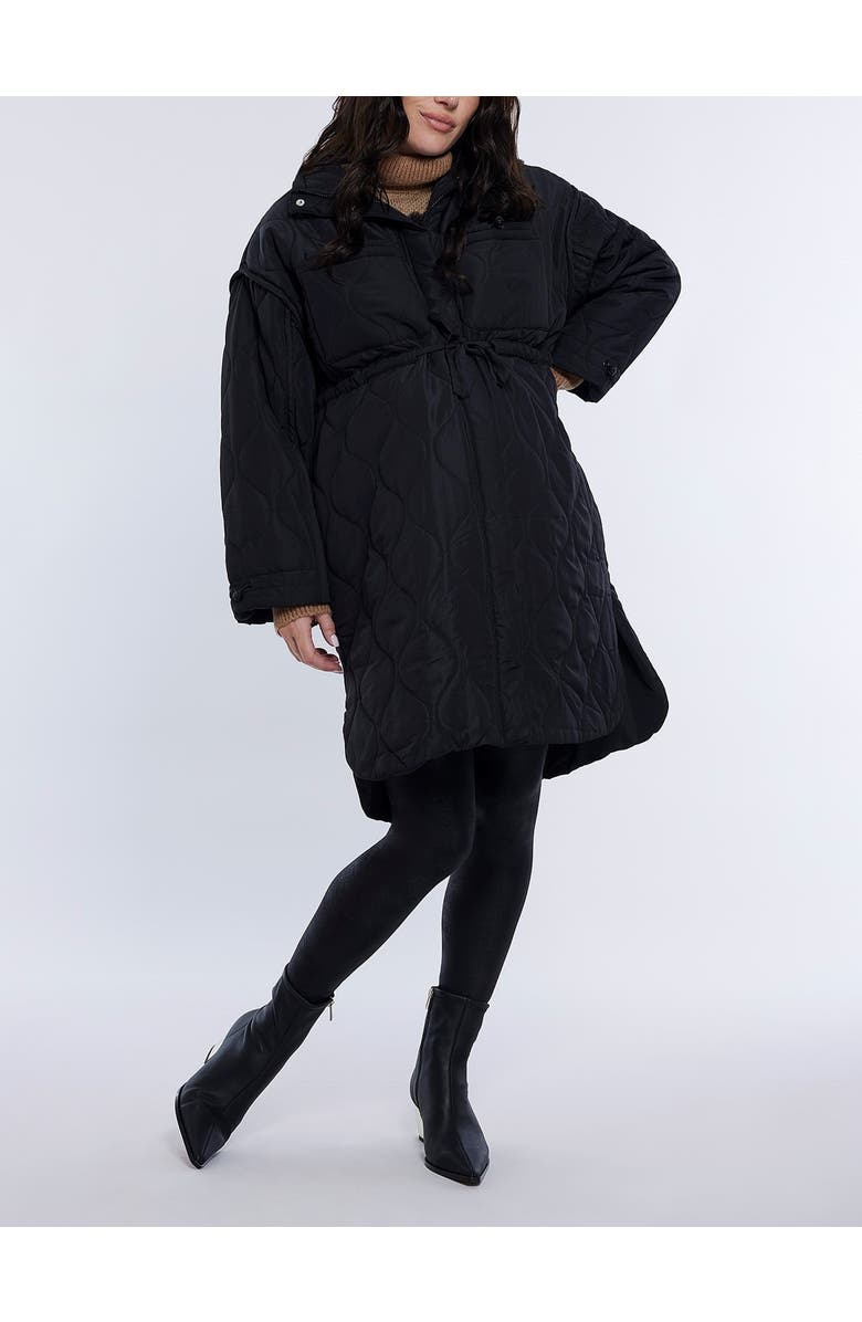 MOTHERHOOD MATERNITY Woven Full-Zip Long Sleeve Quilted Puffer Jacket, Main, color, Black