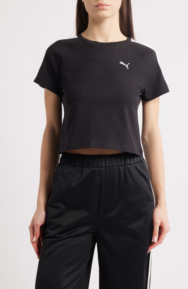 PUMA T7 Crop Stretch Cotton Baby Tee, Main, color, Puma Black