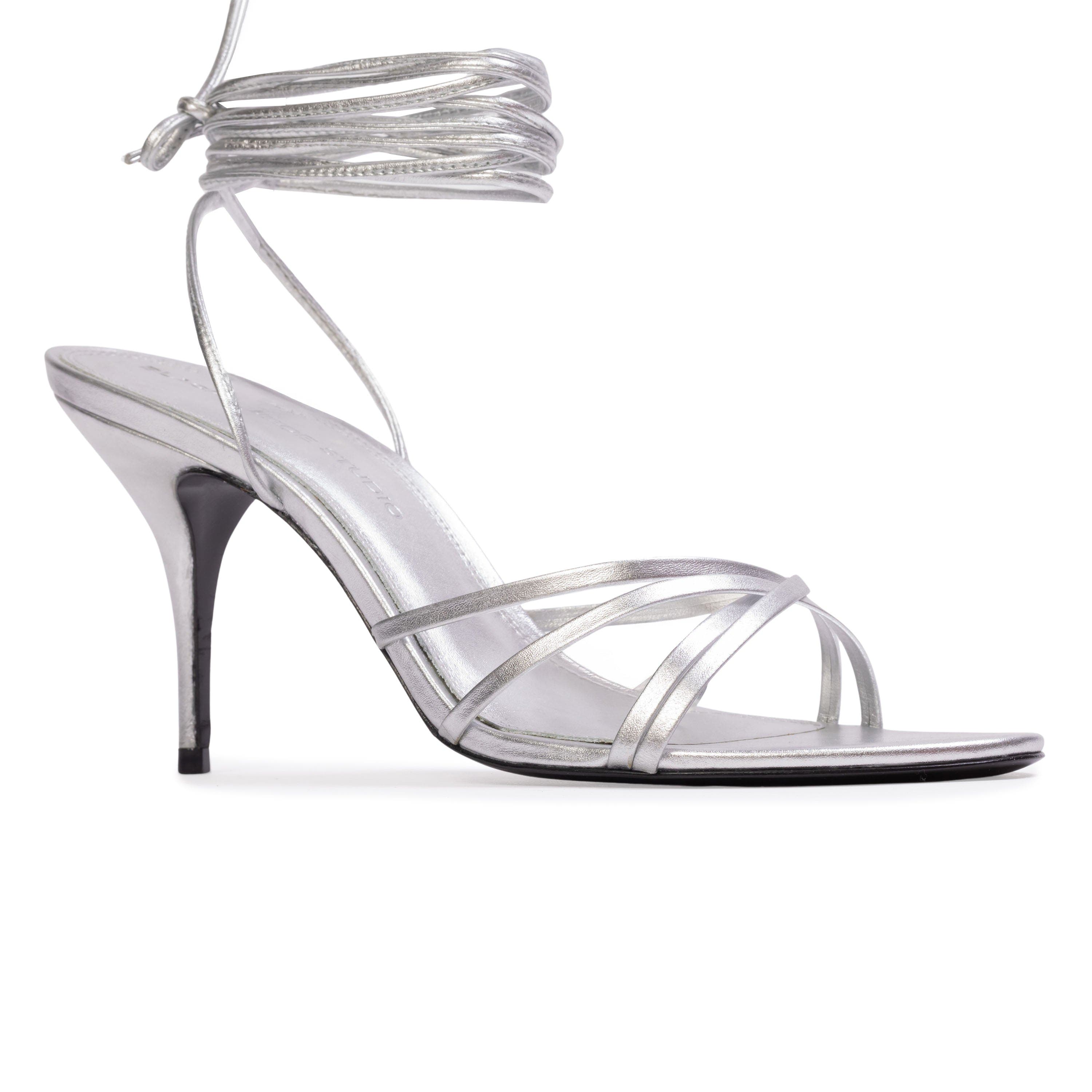 BLACK SUEDE STUDIO Tally 80 Sandal, Alternate, color, Silver Metallic Leather