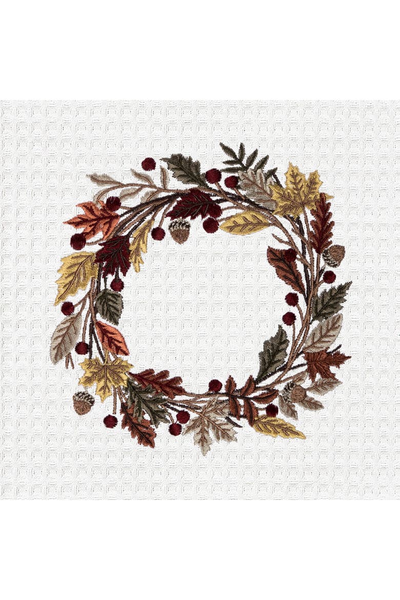 Harvest Wreath Embroidered Autumnal Fall Towel, Alternate, color, Brown