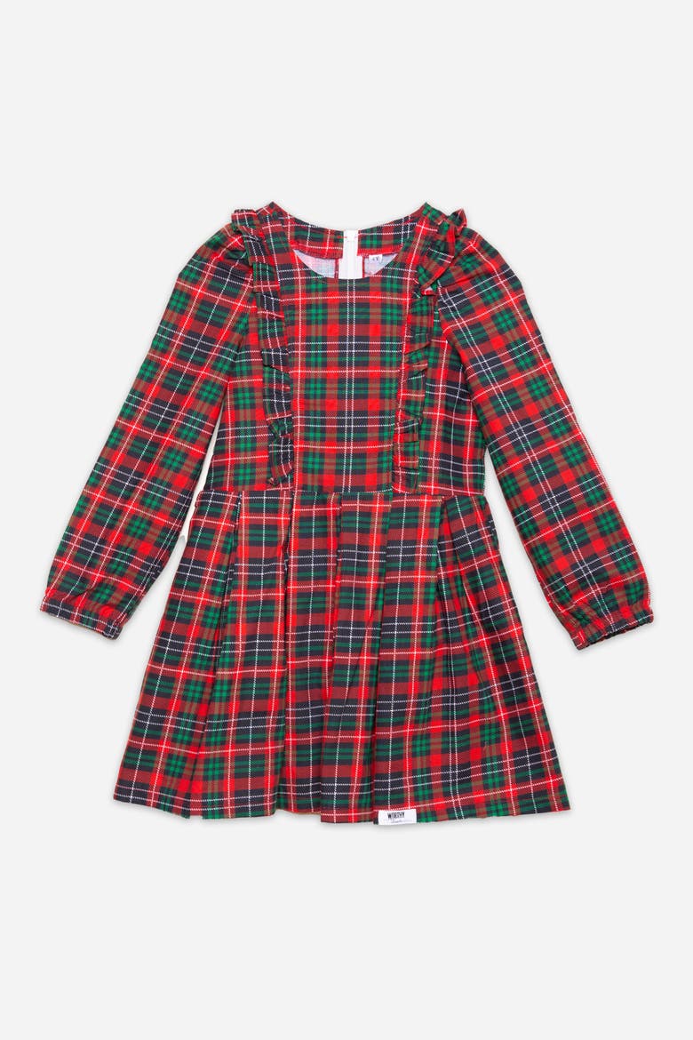 Long Sleeve Ruffle Dress, Main, color, Holiday Plaid