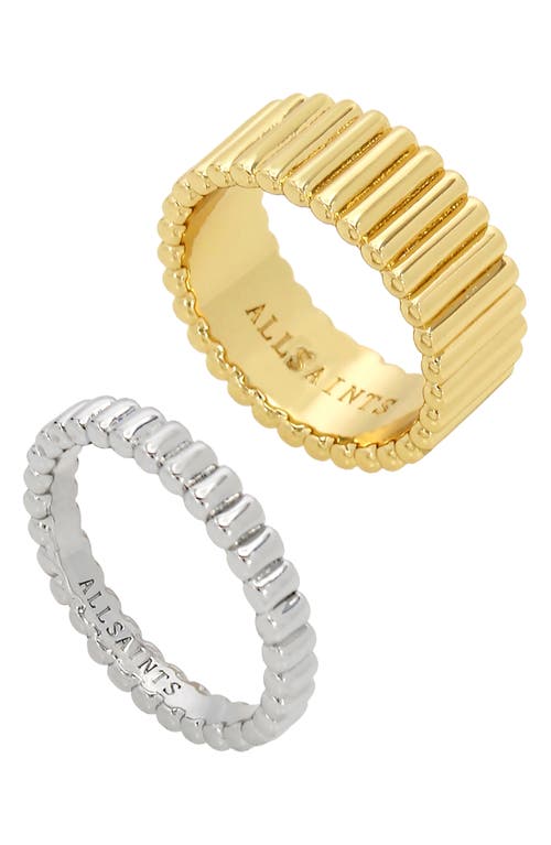 Allsaints Set Of 2 Ribbed Band Rings In Two Tone