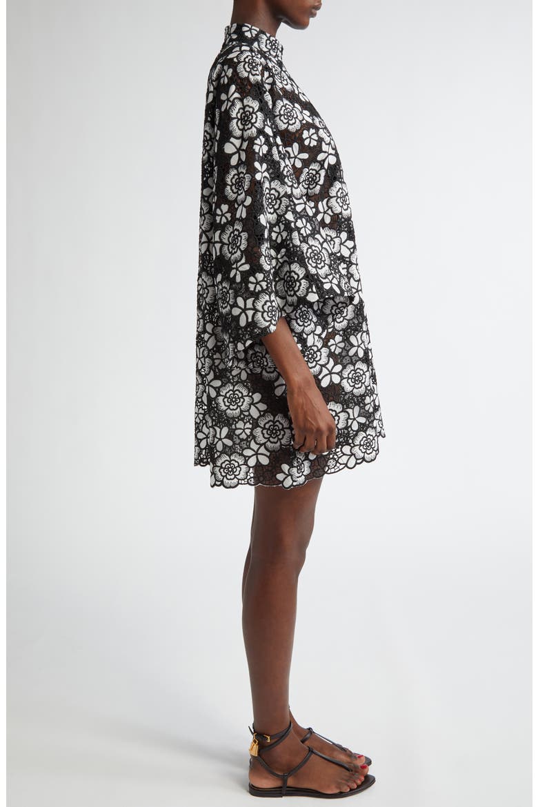 Floral Lace Cover-Up Minidress, Alternate, color, BLACK/ WHITE