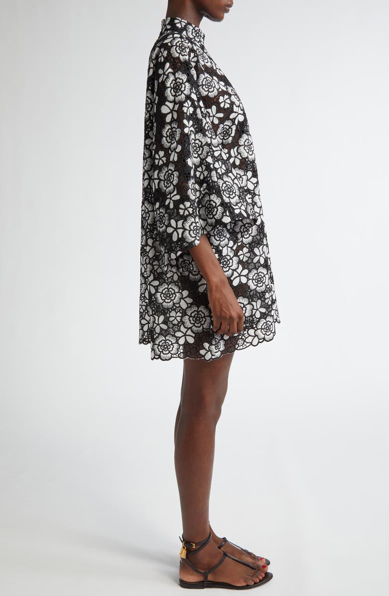 La Vie Style House Floral Lace Cover-Up Minidress, Alternate, color, Black/ White