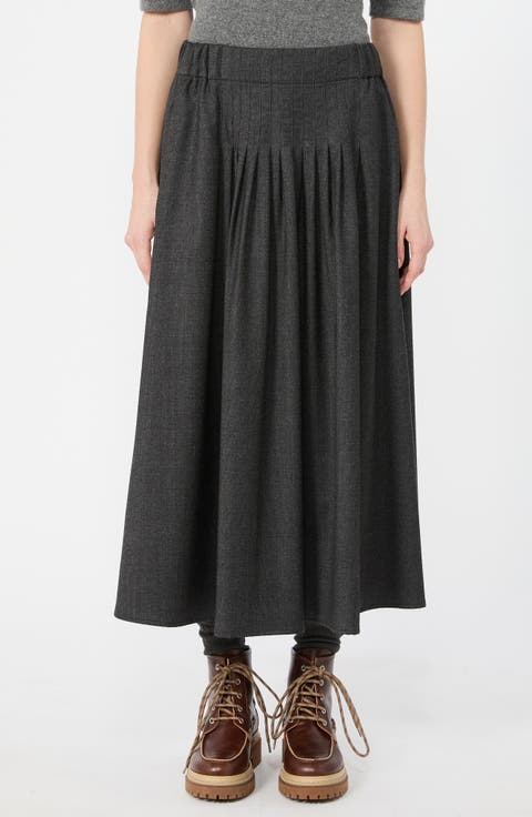 Stretch Wool Midi Skirt