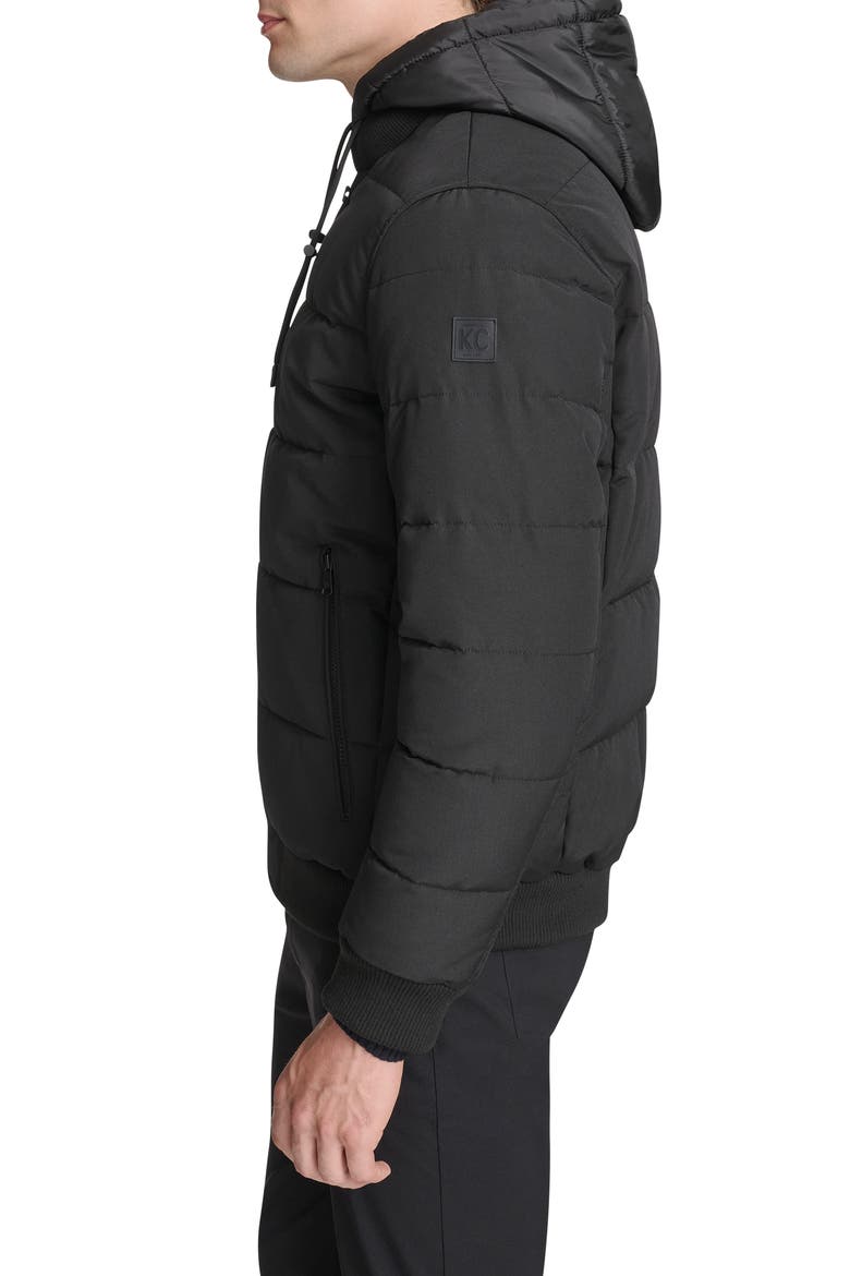 Oxford Hooded Quilted Bomber Jacket, Alternate, color, BLACK