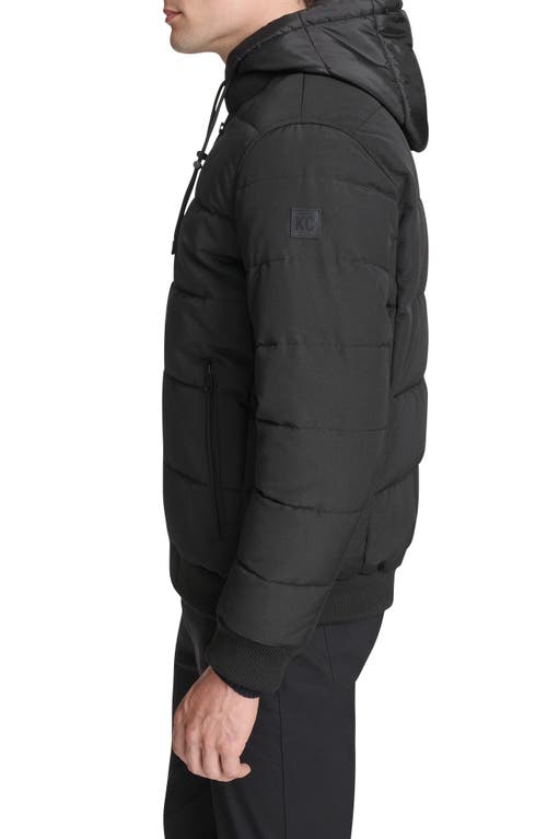 Kenneth Cole New York Oxford Hooded Quilted Bomber Jacket In Black