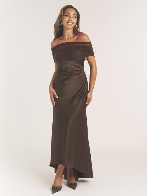 Bardot Detail Satin Midaxi Dress
