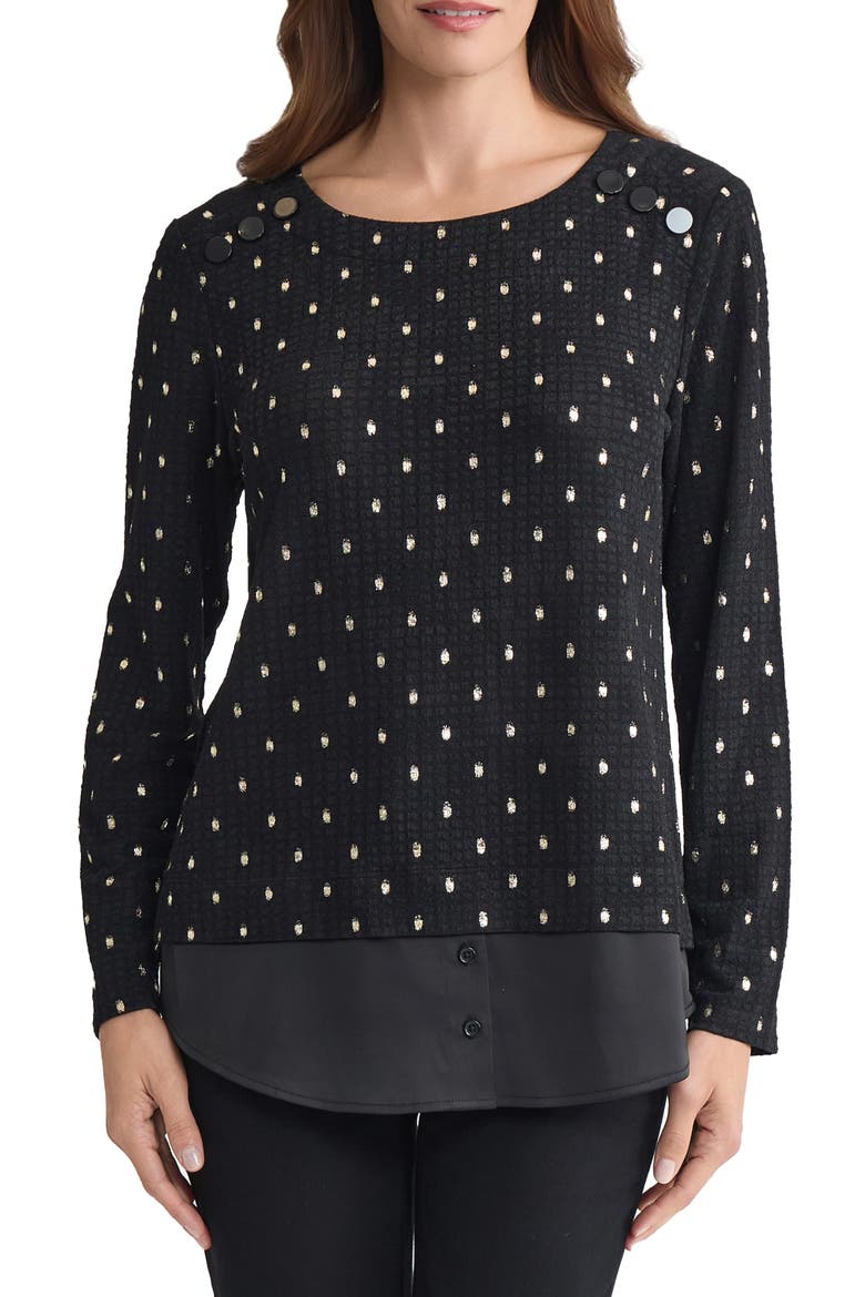 Rivet Accent Metallic Top, Main, color, JONES BLACK/ LIGHT GOLD