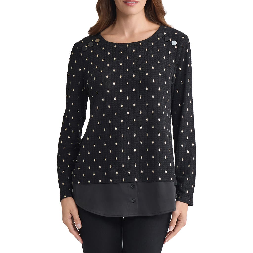 Jones New York Rivet Accent Metallic Top In Blue