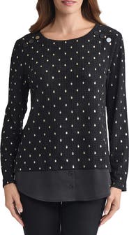 Jones New York Rivet Accent Metallic Top