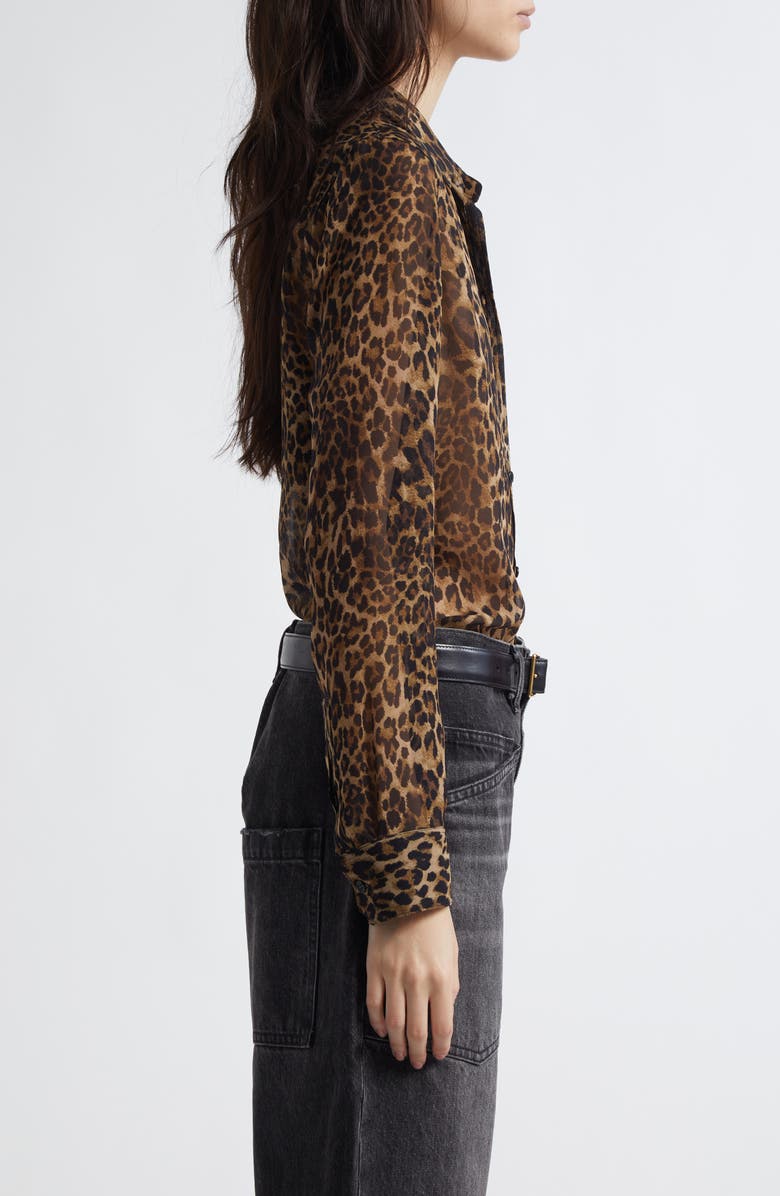 Nili Lotan Gaia Slim Fit Silk Shirt, Alternate, color, Vintage Leopard Print