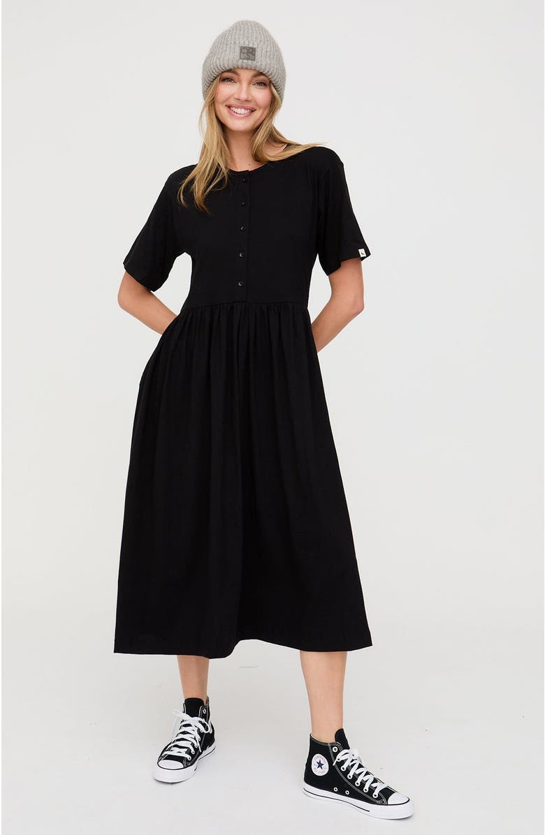 Turtledove London Organic Cotton Matilda Midi Dress, Alternate, color, Black