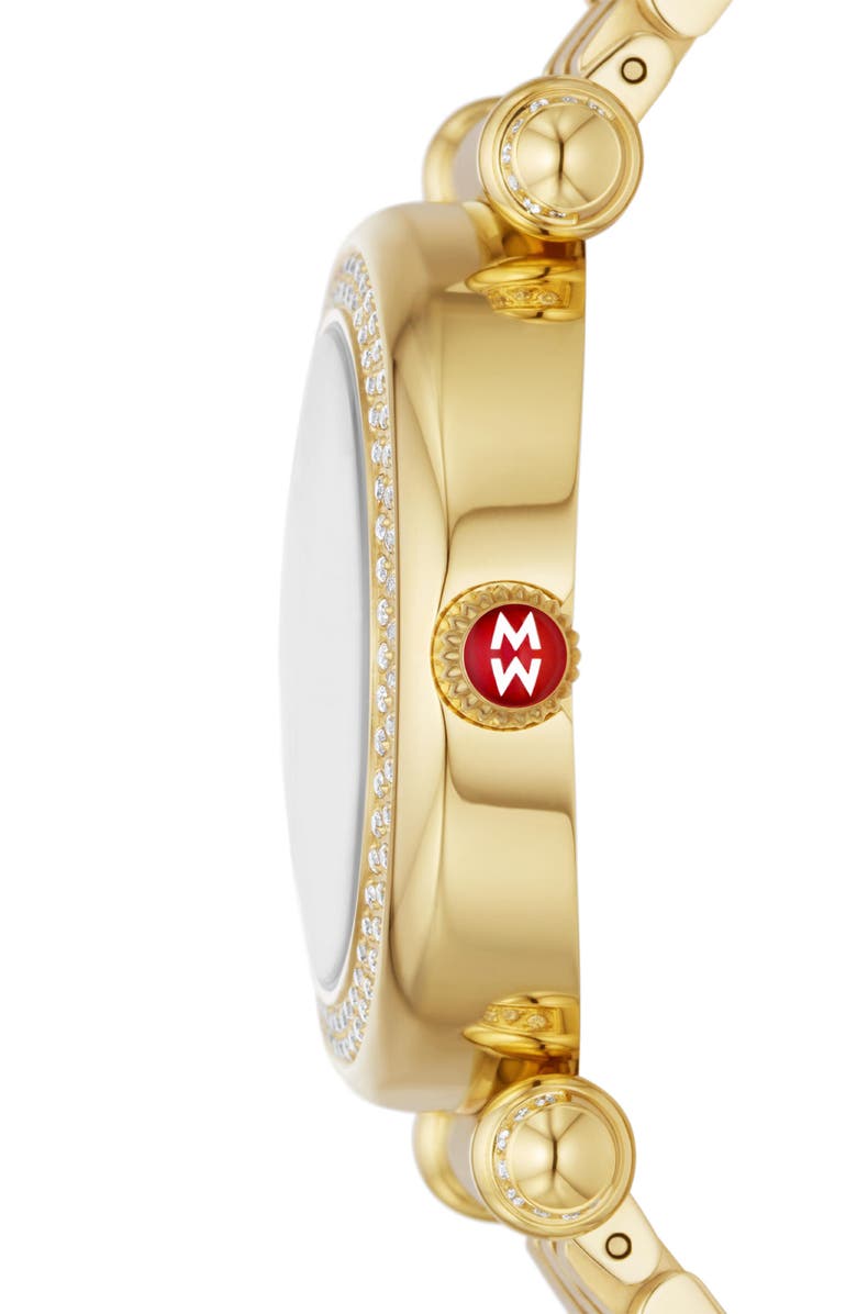 MICHELE 18K Gold Plated Caber Three-Hand Diamond Bracelet Watch, 35mm - 0.35 ctw, Alternate, color, 