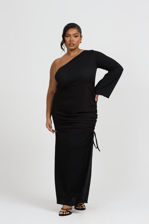 One Shoulder Flare Sleeve Maxi Dress