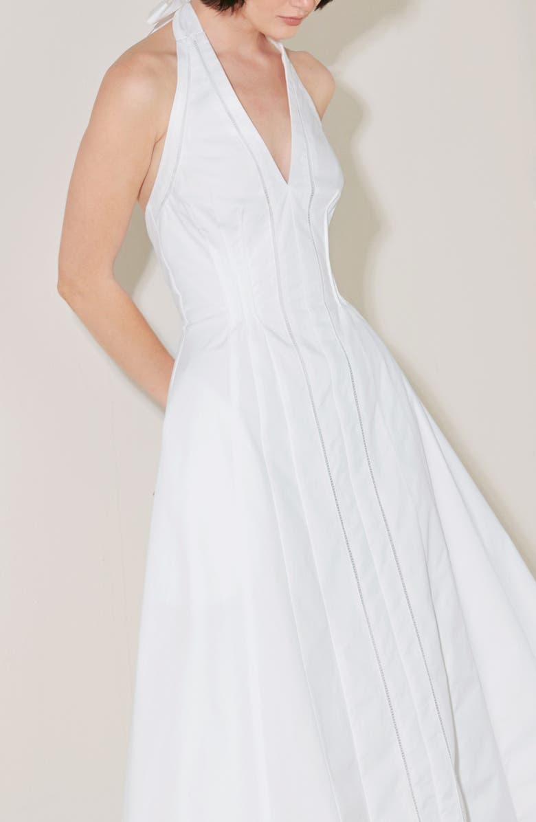 FREEMARKET Ladder Stitch Inset Cotton Halter Dress, Alternate, color, White