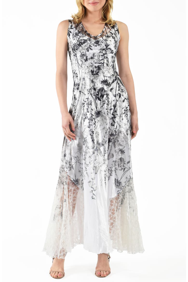 Lace-Up Back Charmeuse Dress, Main, color, BLOOMING GARDEN