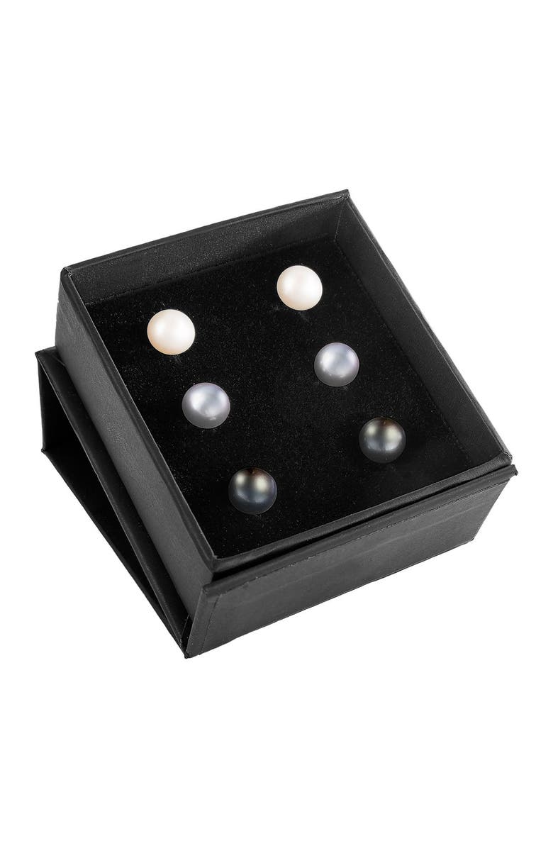 SPLENDID PEARLS 7-8mm Freshwater Pearl Studs - Set of 3, Main, color, 