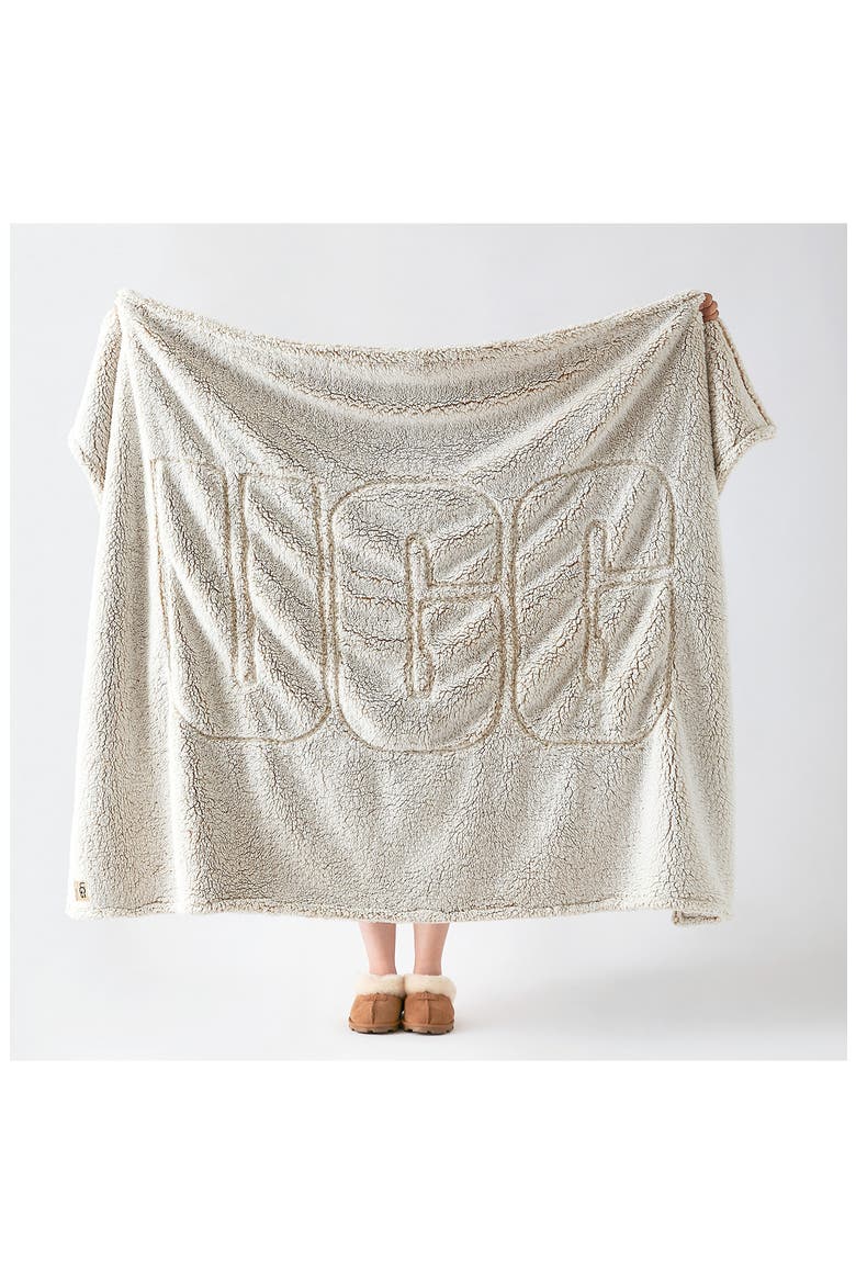 Fleece Logo Throw Blanket, Alternate, color, LIGHT SAND