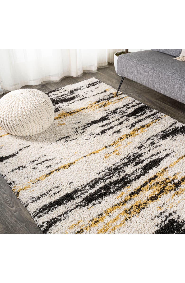 JONATHAN Y Nova Modern Bold Strie' Shag Area Rug, Alternate, color, Beige/Black/Yellow