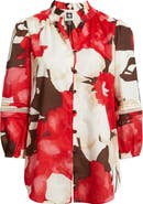 Anne Klein Ruffle Neck Cotton Button-Up Shirt