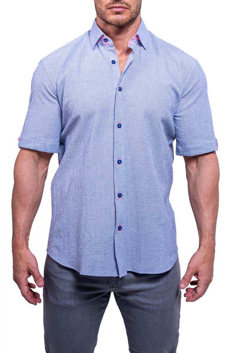 Maceoo Galileo Aristocrat Luxe Stretch Cotton Seersucker Short Sleeve Button-Up Shirt, Main, color, 