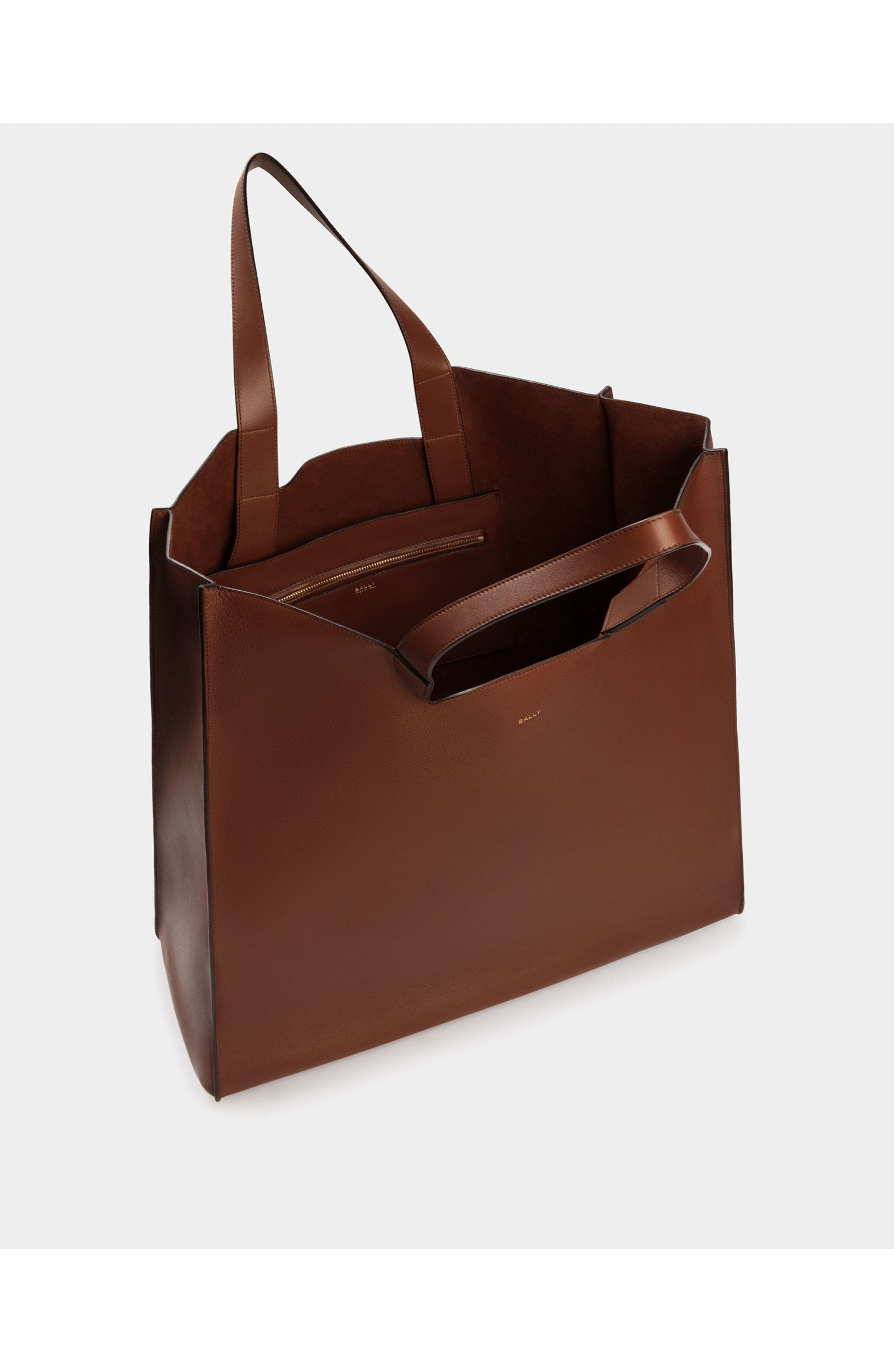 Bally Easy Bally Tote In Leather, Alternate, color, Brown