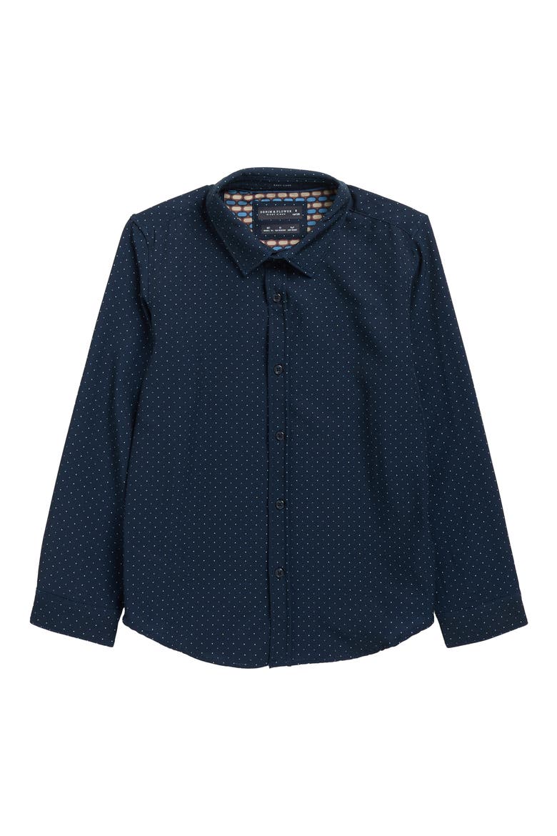 Kids' Dotted Long Sleeve Button-Up Shirt, Main, color, NAVY
