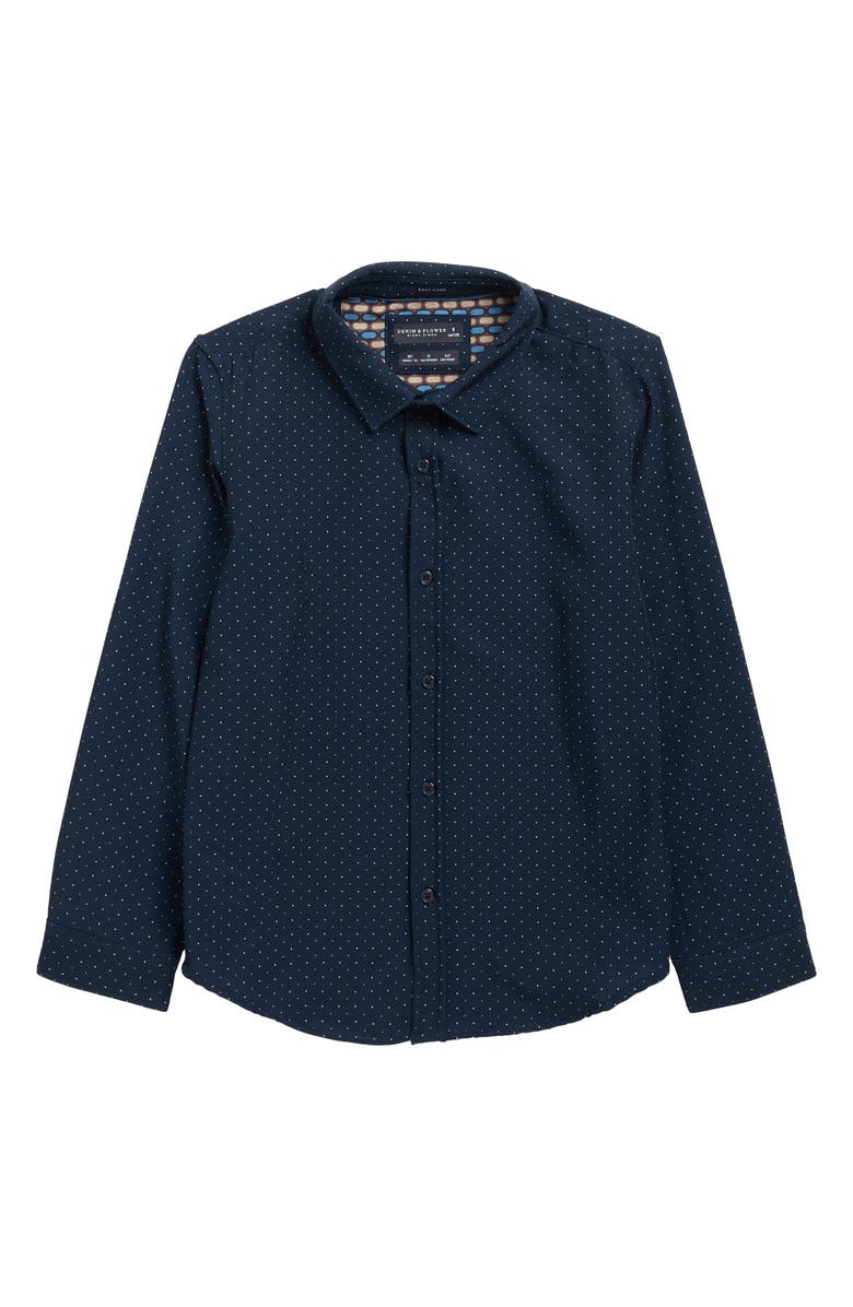DENIM AND FLOWER Kids' Dotted Long Sleeve Button-Up Shirt, Main, color, Navy