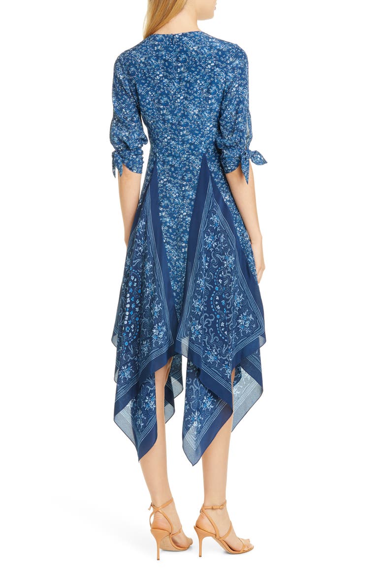 Scarf Print Silk Dress, Alternate, color, 100316 DEEP TEAL