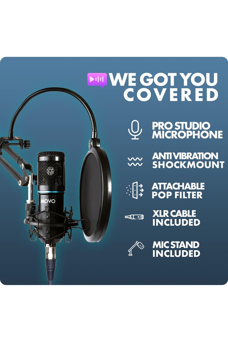 4-Pack Universal Cardioid Podcasting Microphone Bundle with Articulating Scissor Arm and Pop Filter for XLR Outputs, Alternate, color, Black