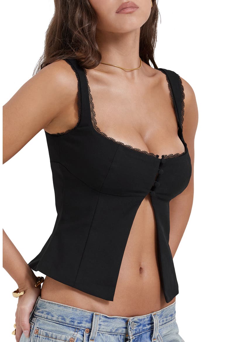 Noura Lace Trim Open Front Tank, Alternate, color, BLACK