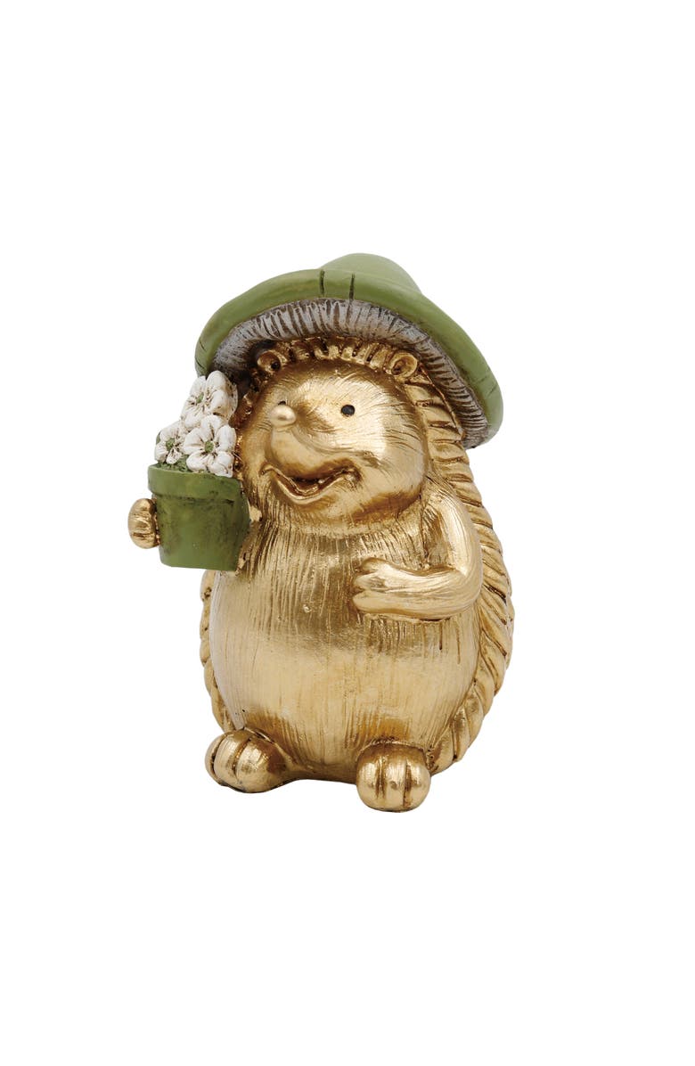 Transpac Resin Gold Hedgehog Figurine Garden Accents for Spring Home Decor, Main, color, Multicolored