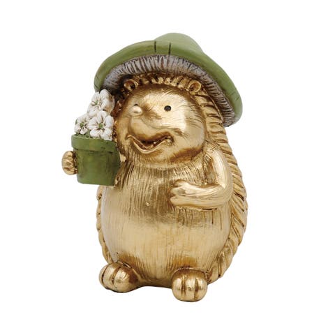 Resin Gold Hedgehog Figurine Garden Accents for Spring Home Decor