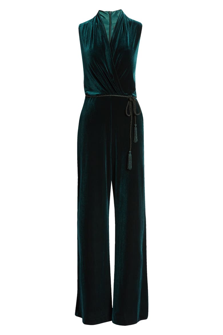 Vince Caputo Surplice Sleeveless Velvet Jumpsuit, Alternate, color, HUNTER