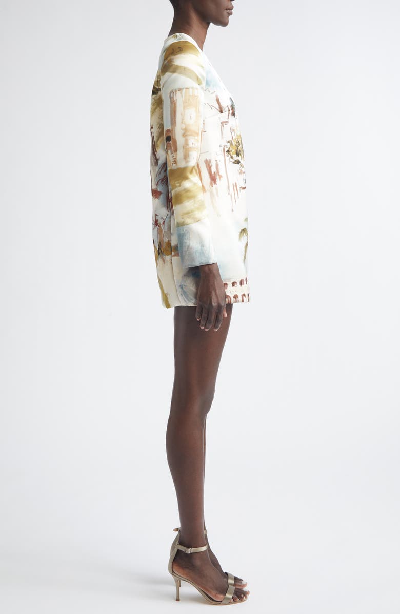 Oscar de la Renta Dominican Landscape Long Sleeve Minidress, Alternate, color, Blue Green Mult