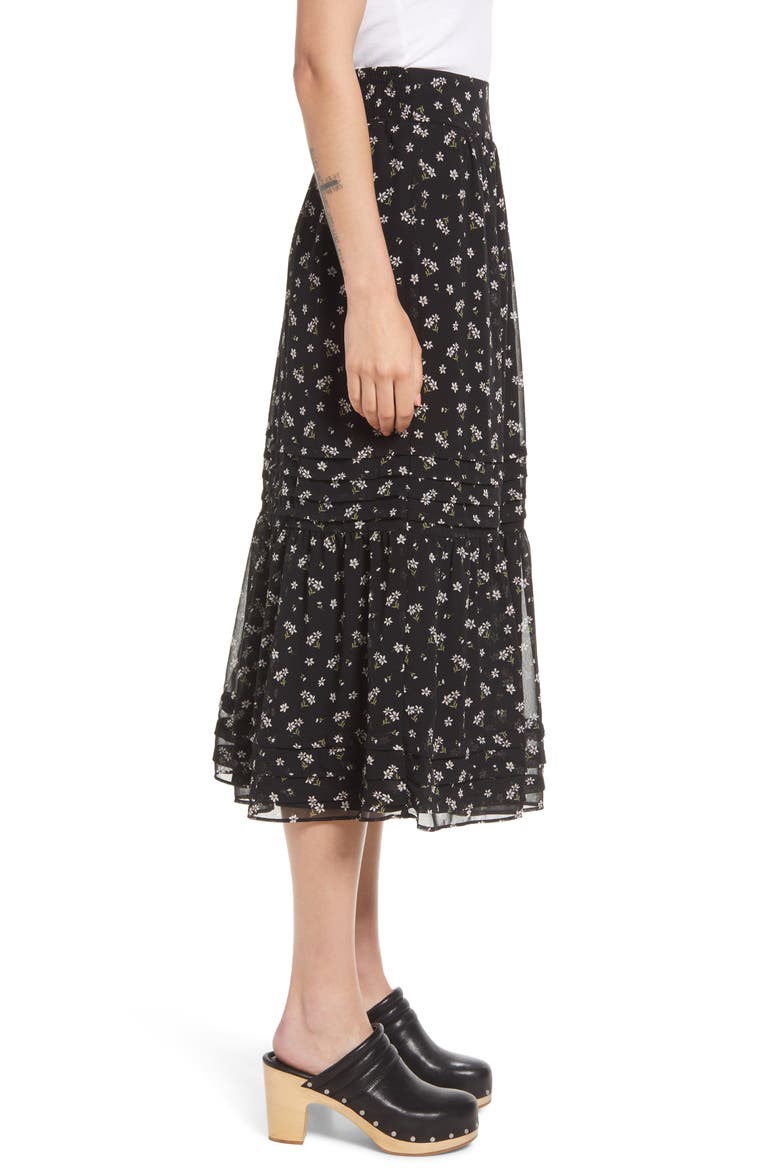 Kusama Tiered Pleated Maxi Skirt, Alternate, color, DITSY FLORAL TRUE BLACK