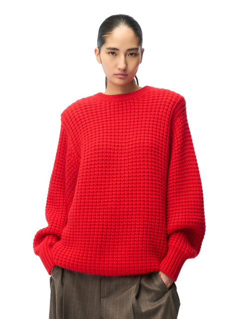 Wide-Shoulder Crewneck Cashmere Sweater