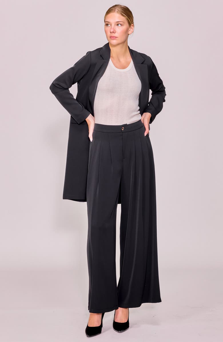 MELLODAY Pleated Crepe Wide Leg Pants, Alternate, color, Black