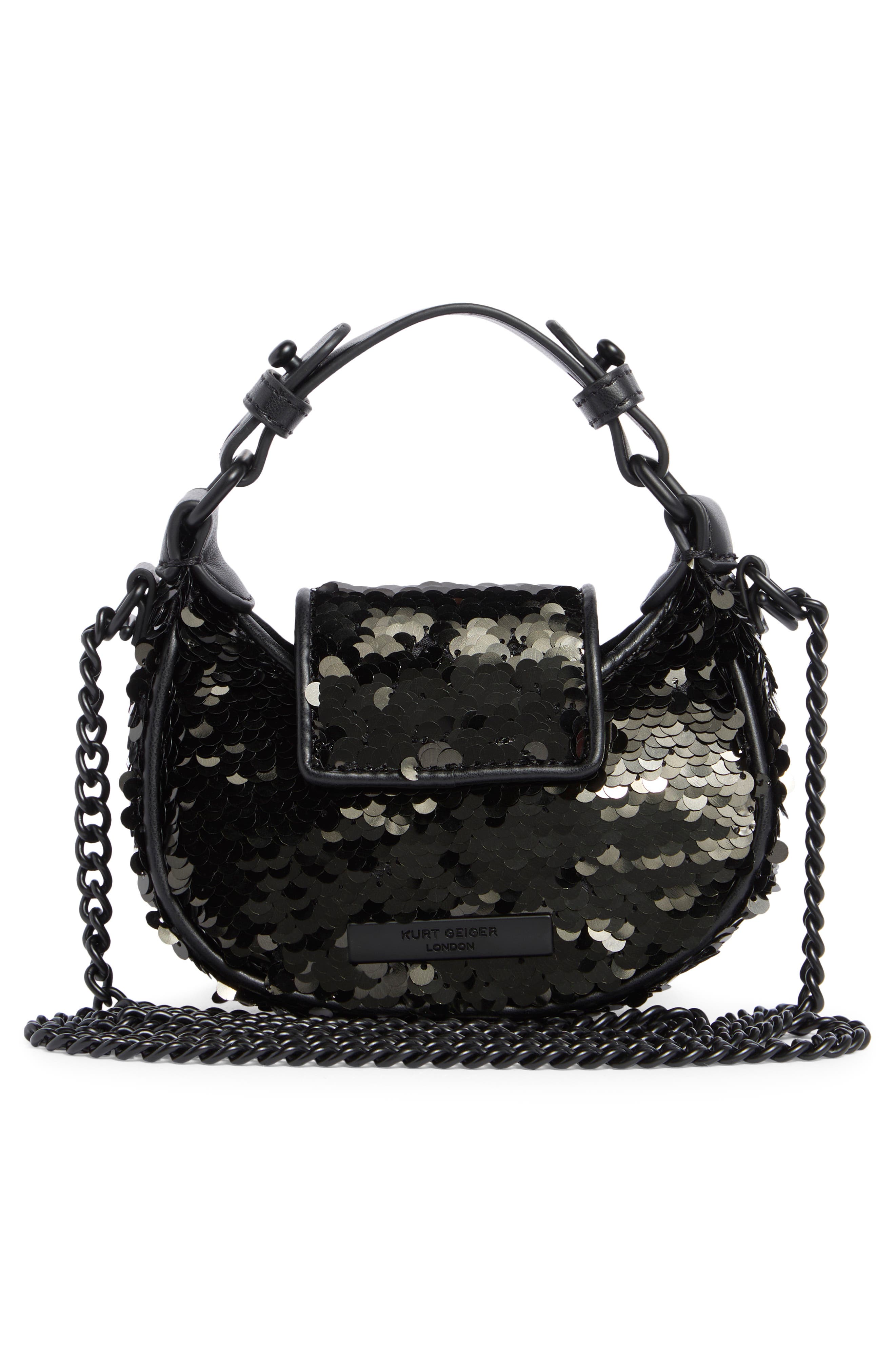 Kurt Geiger London Micro Kingsley Sequin Hobo Bag, Alternate, color, Black