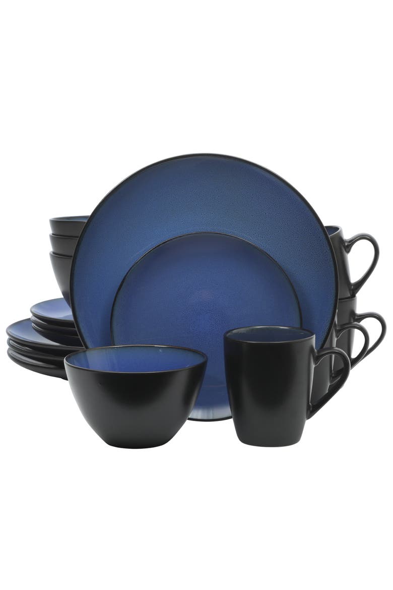 Soho Lounge Round 16-Piece Stoneware Dinnerware Set, Service for 4, Main, color, Blue/Black