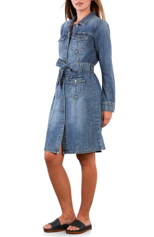 Wash Lab Denim Eleanor Belted Denim Shirtdress In Blue