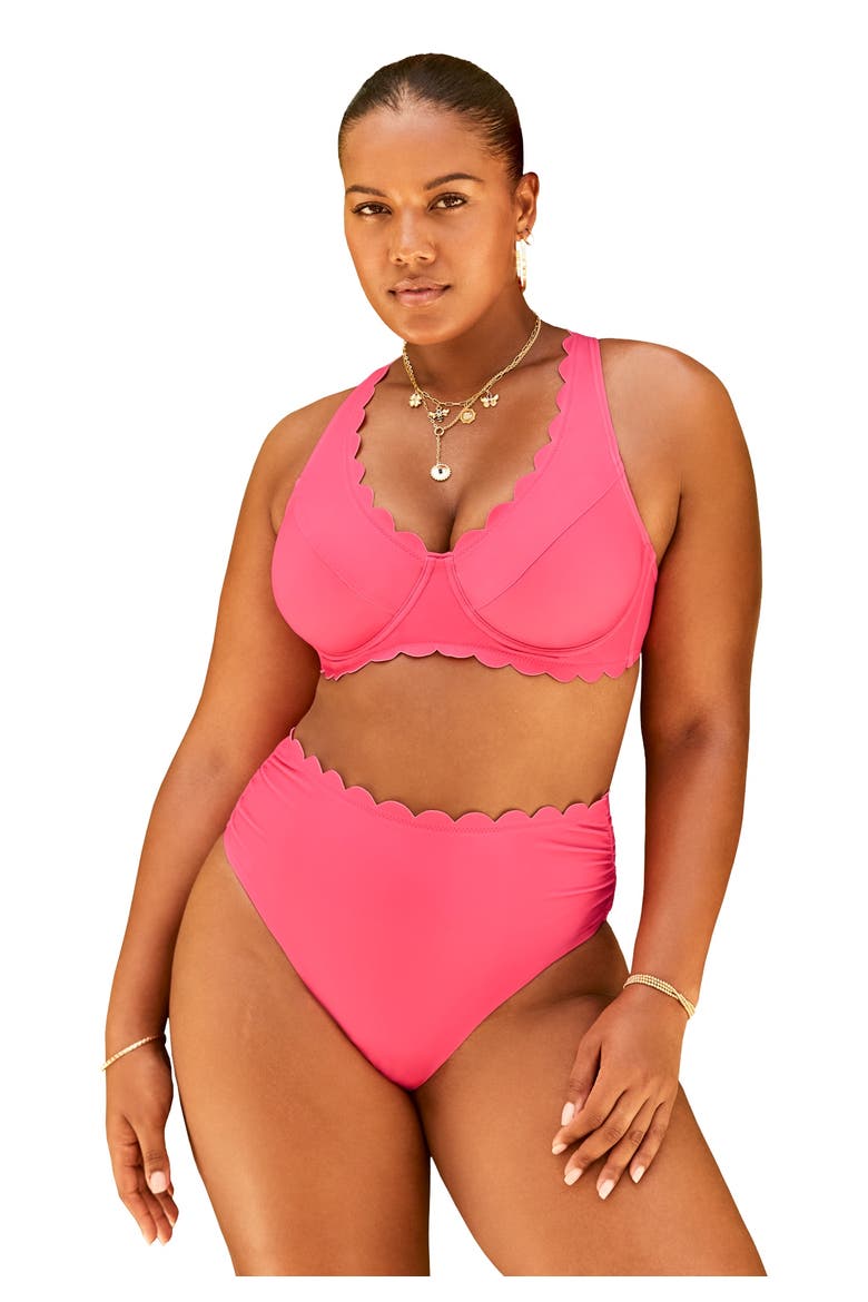 Scallop Trim Underwire Bikini Top, Main, color, Coral Pink