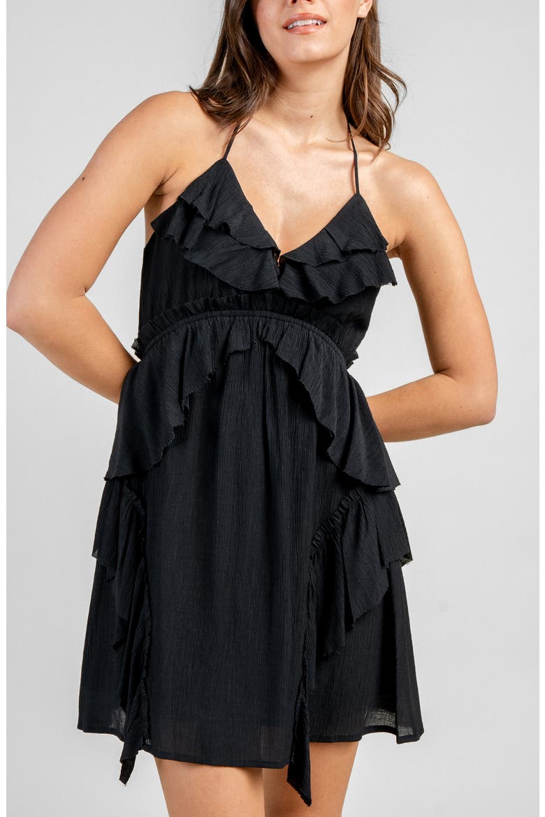 Gauze Short Dress, Alternate, color, BLACK