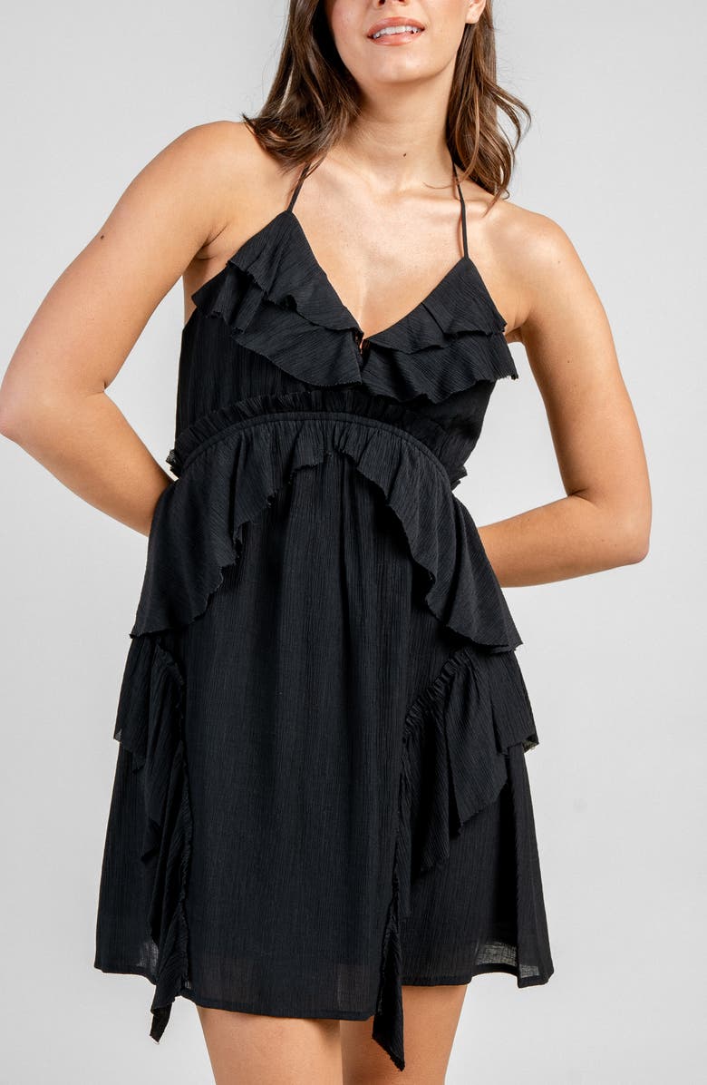 Beivy Gauze Short Dress, Alternate, color, Black