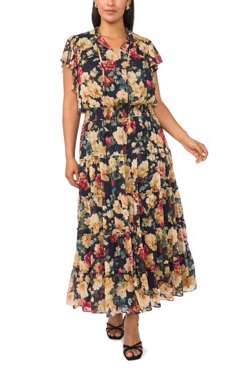 Metallic Floral Midi Dress