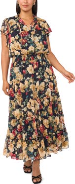 Vince Camuto Metallic Floral Midi Dress